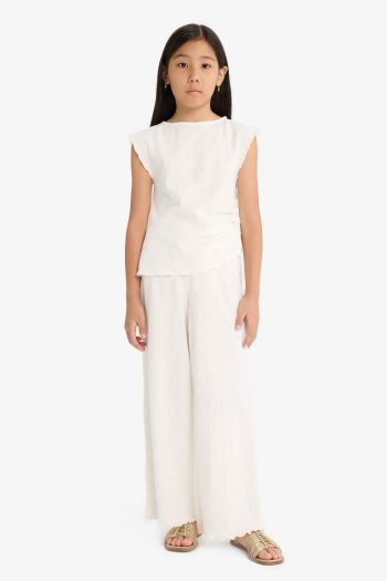 Girls' Two-Piece Embroidered Sleeveless Blouse with Wide Leg Pants
