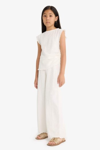 Girls' Two-Piece Embroidered Sleeveless Blouse with Wide Leg Pants