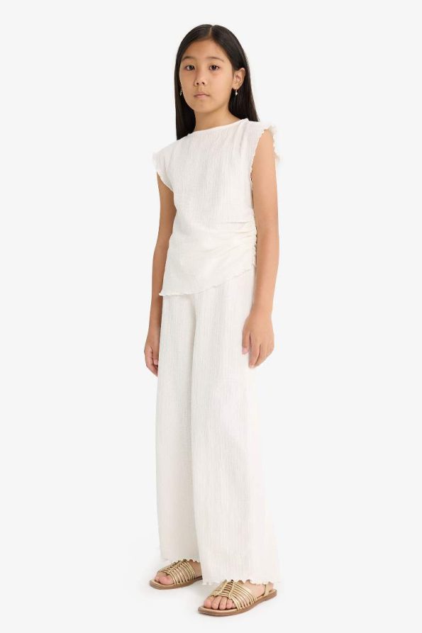 Girls' Two-Piece Embroidered Sleeveless Blouse with Wide Leg Pants
