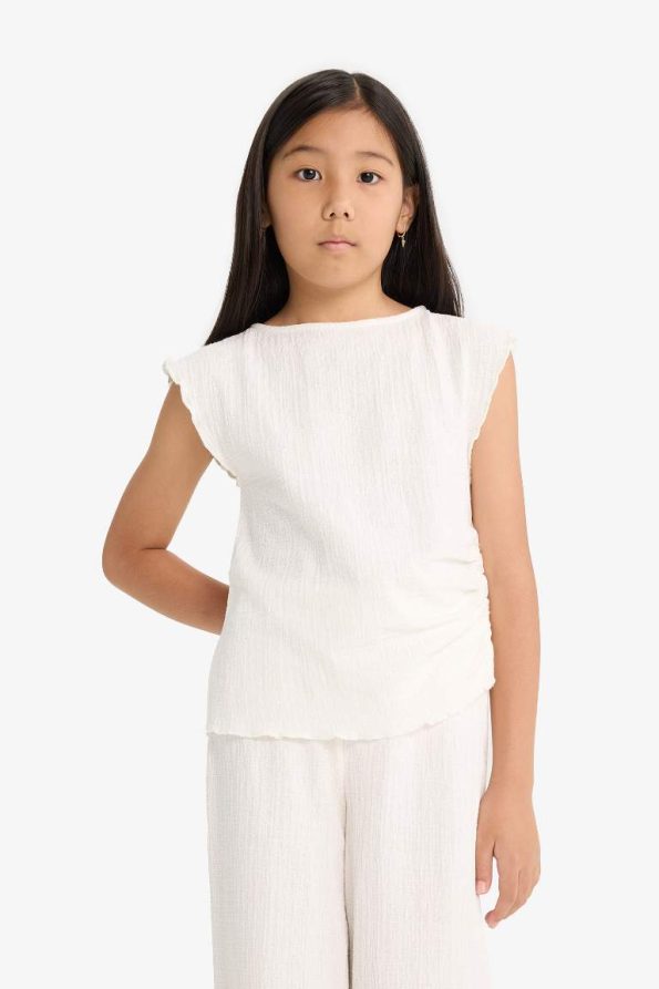 Girls' Two-Piece Embroidered Sleeveless Blouse with Wide Leg Pants