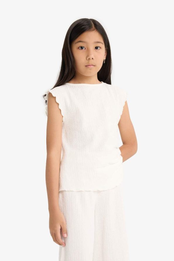 Girls' Two-Piece Embroidered Sleeveless Blouse with Wide Leg Pants