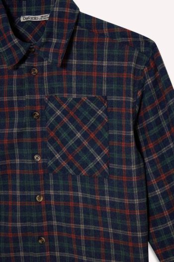 Boys' Overshirt Fit Polo Collar Checked Long Sleeve Shirt