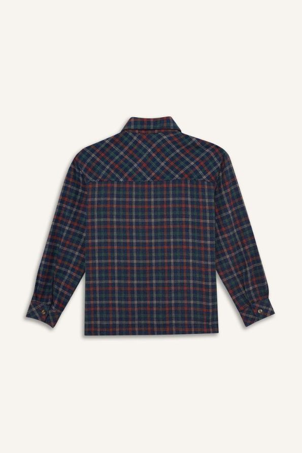 Boys' Overshirt Fit Polo Collar Checked Long Sleeve Shirt