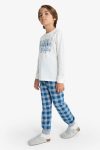 Boys' Printed Long Sleeve Pajama Set with Checkered Long Pants