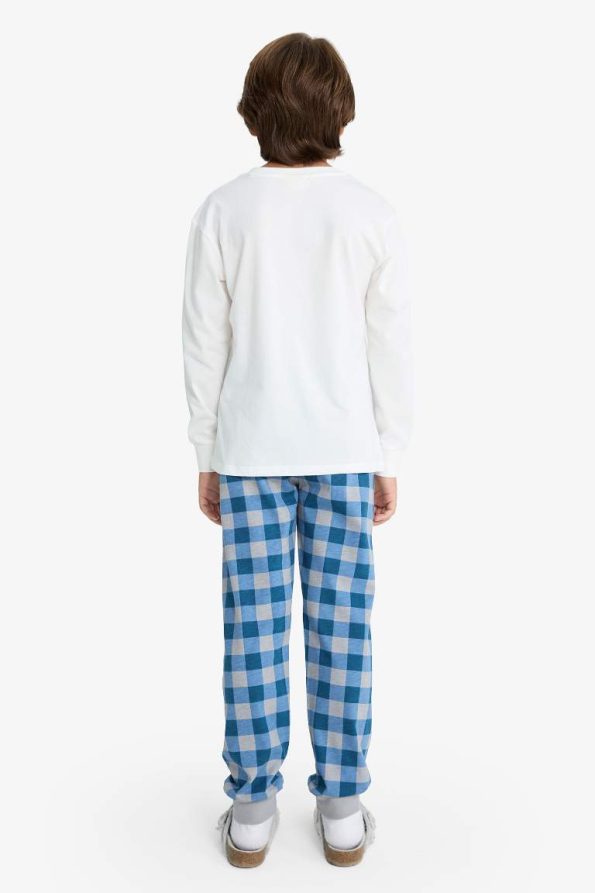 Boys' Printed Long Sleeve Pajama Set with Checkered Long Pants