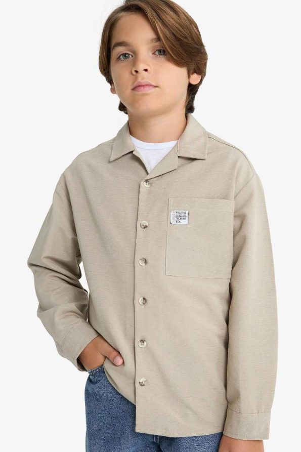 Boys' Oversized Fit Long Sleeve Polo Shirt