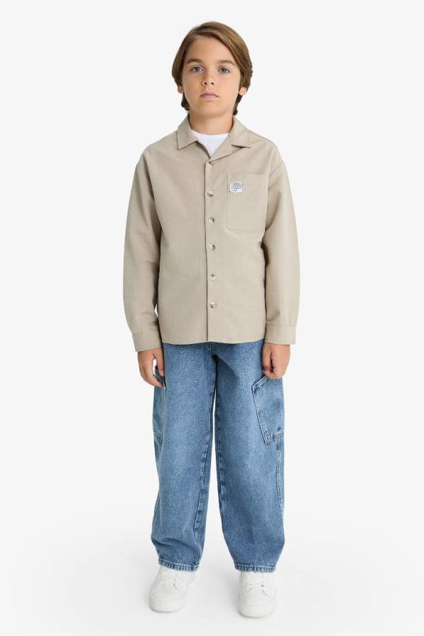 Boys' Oversized Fit Long Sleeve Polo Shirt