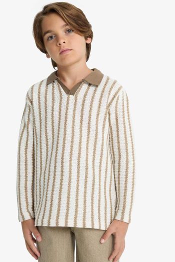 Boys' Striped Polo Collar Sweatshirt