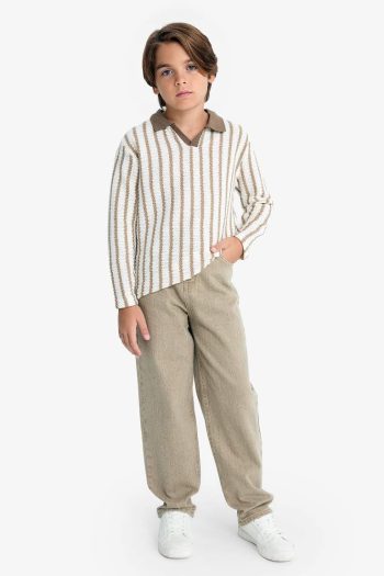 Boys' Striped Polo Collar Sweatshirt
