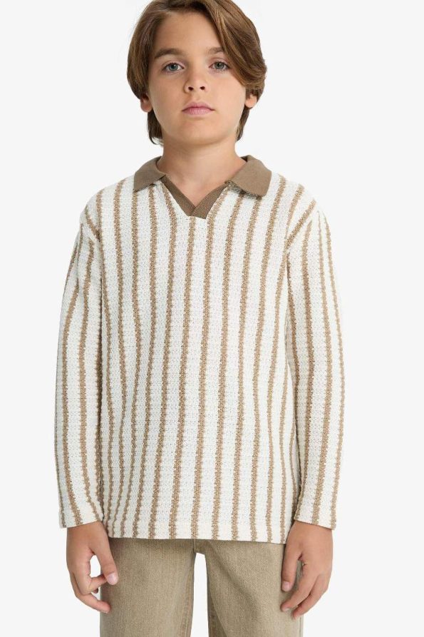 Boys' Striped Polo Collar Sweatshirt