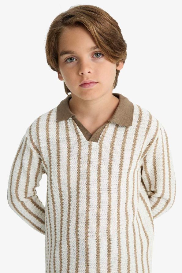 Boys' Striped Polo Collar Sweatshirt