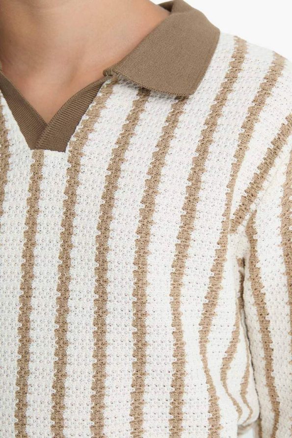 Boys' Striped Polo Collar Sweatshirt