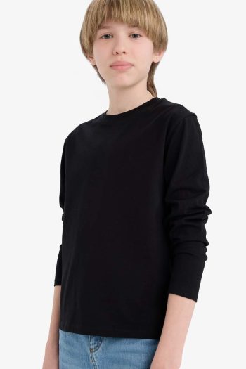 Boys' Basic Long Sleeve Crew Neck School T-Shirt