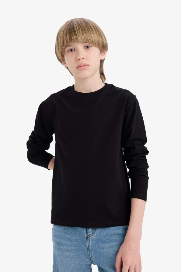 Boys' Basic Long Sleeve Crew Neck School T-Shirt