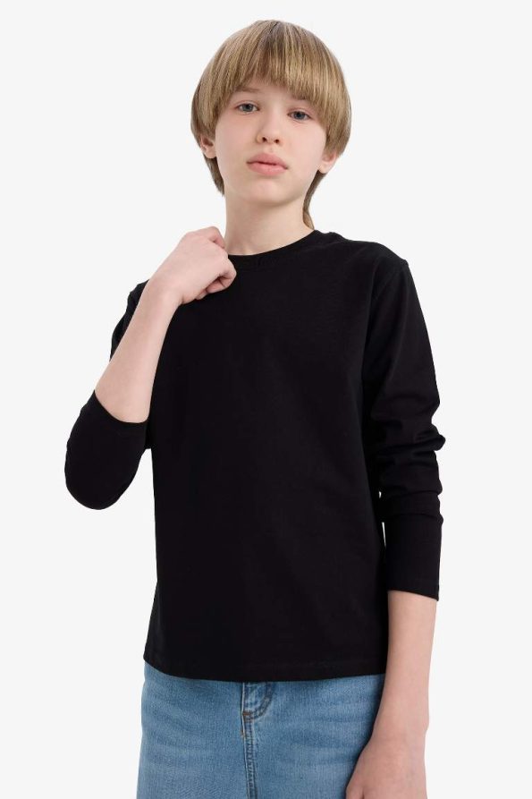Boys' Basic Long Sleeve Crew Neck School T-Shirt