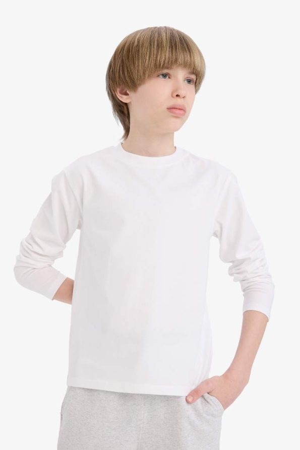 Boys' Basic Long Sleeve Crew Neck School T-Shirt
