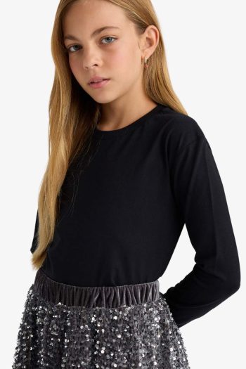 Girls' Basic Long Sleeve Crew Neck School T-Shirt