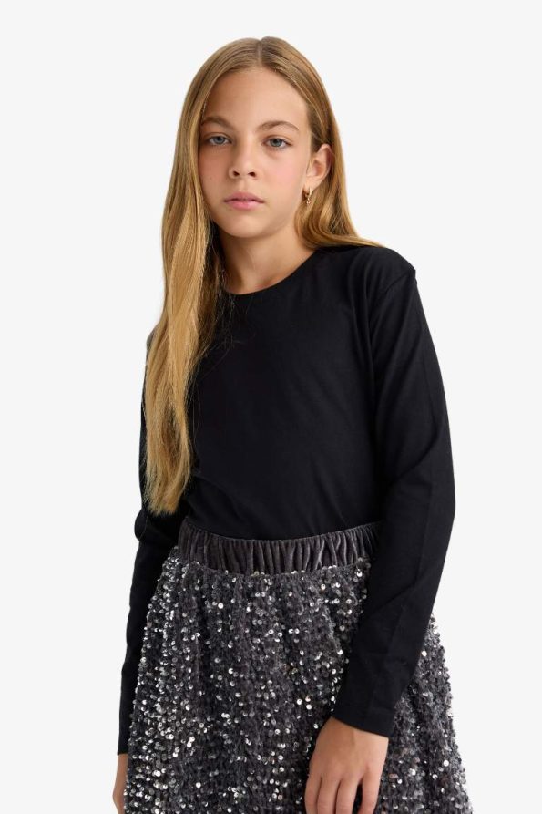 Girls' Basic Long Sleeve Crew Neck School T-Shirt
