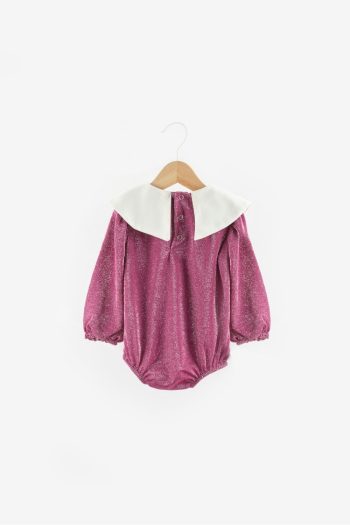 Fuchsia Collar Detailed Glitter Baby Girl Jumpsuit - Bailey