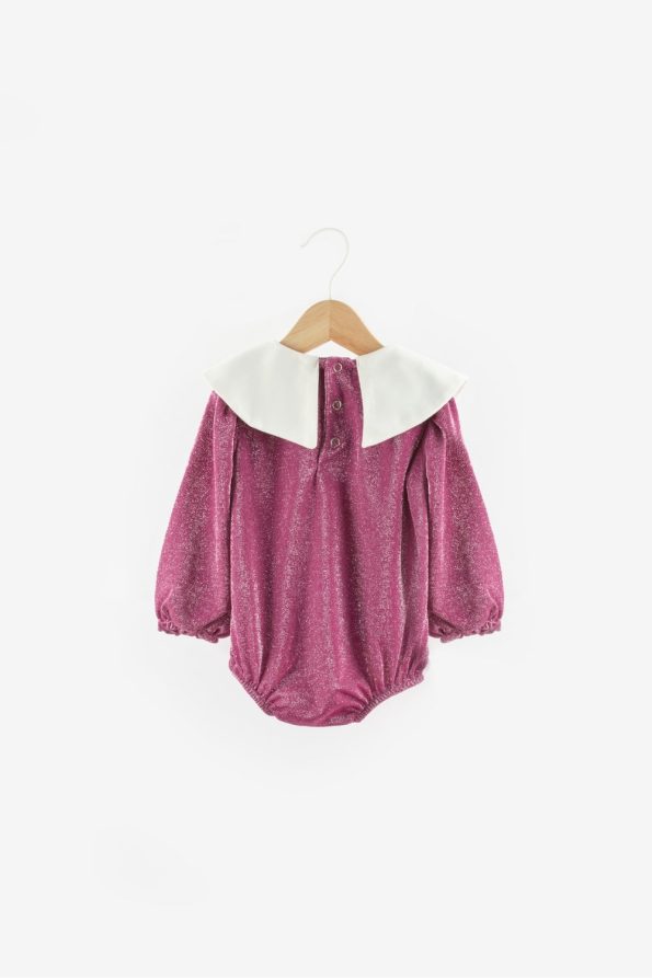 Fuchsia Collar Detailed Glitter Baby Girl Jumpsuit - Bailey