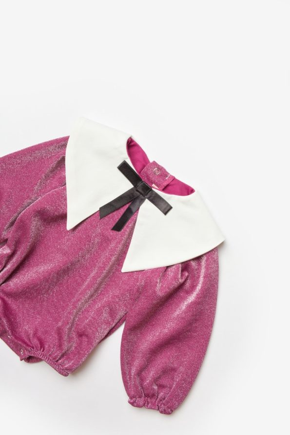 Fuchsia Collar Detailed Glitter Baby Girl Jumpsuit - Bailey