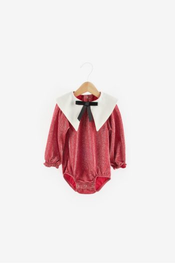 Red Glittery Collar Detail Baby Girl Jumpsuit - Bailey