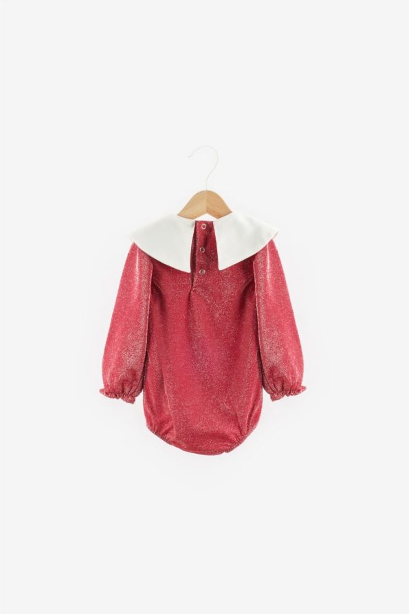 Red Glittery Collar Detail Baby Girl Jumpsuit - Bailey
