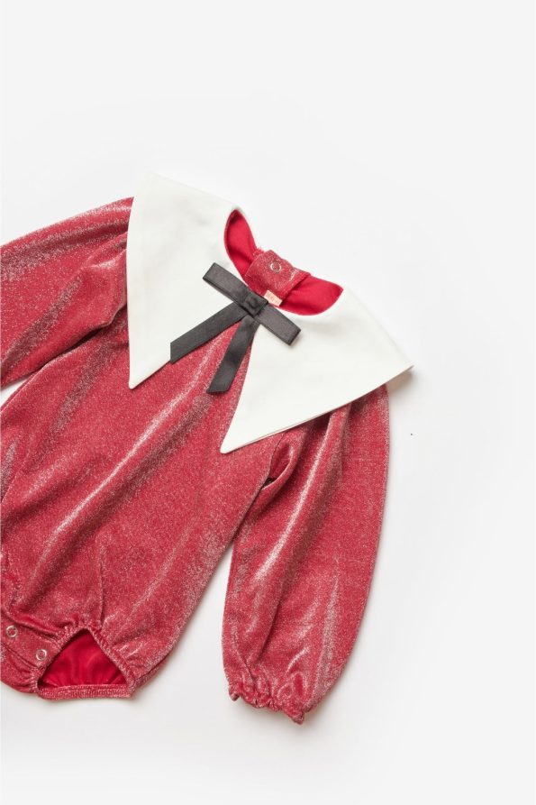 Red Glittery Collar Detail Baby Girl Jumpsuit - Bailey