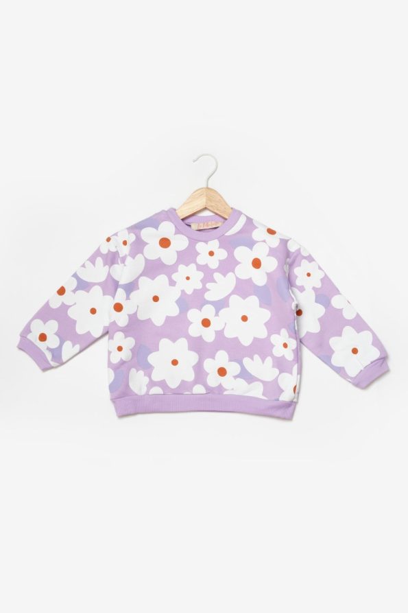 Lilac Floral Pattern Girls' Tracksuit Set