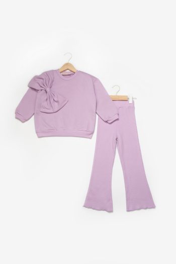 Lilac Bow Detail Girls' Tracksuit Set