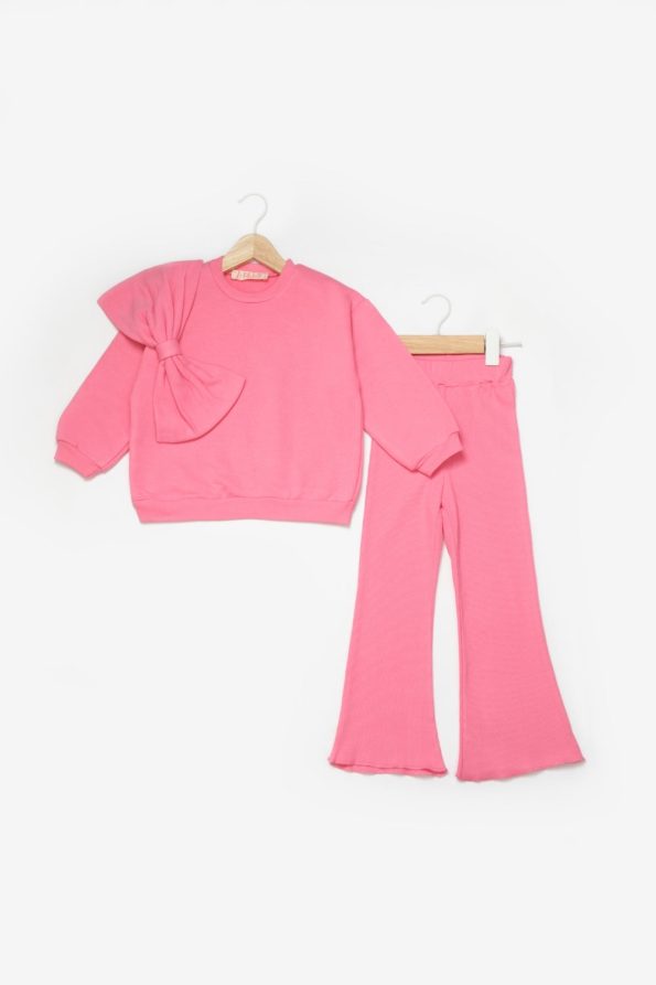 Pink Bow Detailed Girls' Tracksuit Set - Danita
