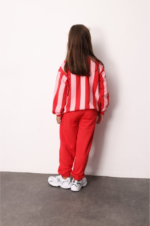 Red Have Fun Printed Striped Girls' Tracksuit - Phoebe