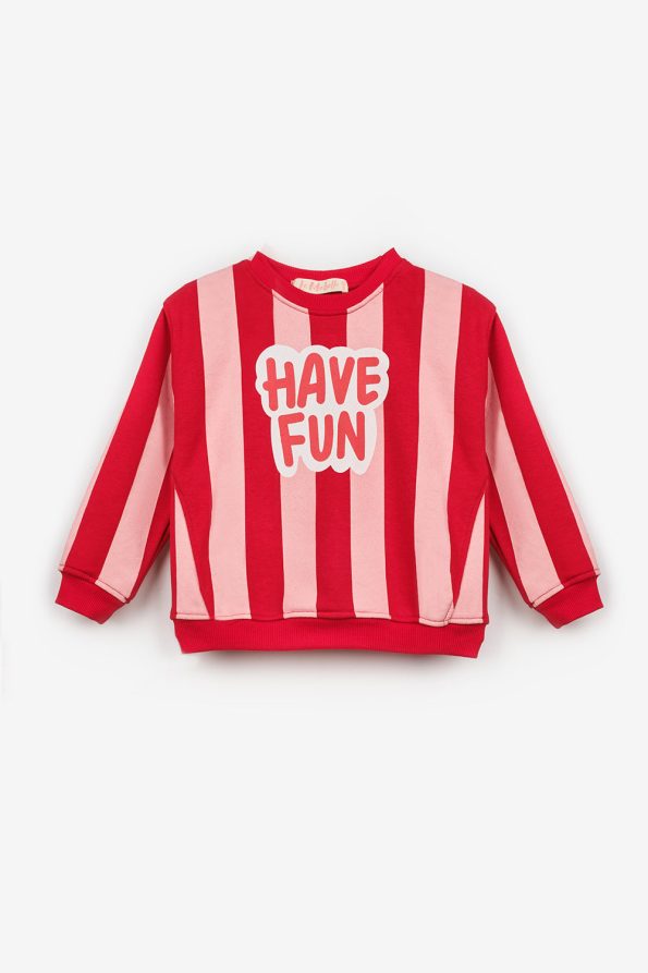 Red Have Fun Printed Striped Girls' Tracksuit - Phoebe