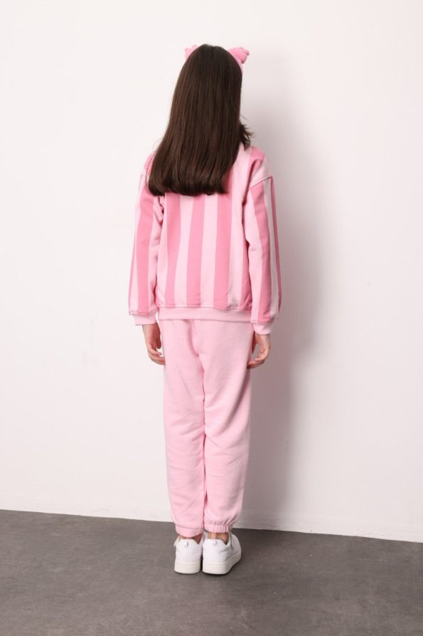 Pink Bow Printed Striped Girls' Tracksuit - Phoebe