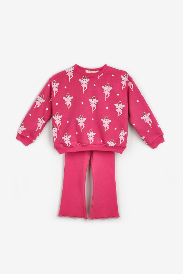 Fuchsia Fairy Princess Printed Girls Tracksuit Set