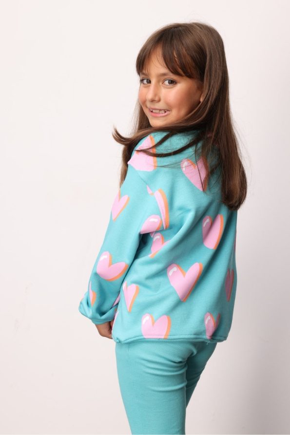 Mint Heart Printed Girls' Tracksuit Set - Bonnie