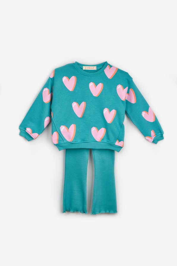 Mint Heart Printed Girls' Tracksuit Set - Bonnie