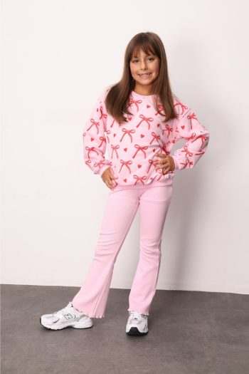 Pink Bow Print Girls' Tracksuit Set - Bonnie
