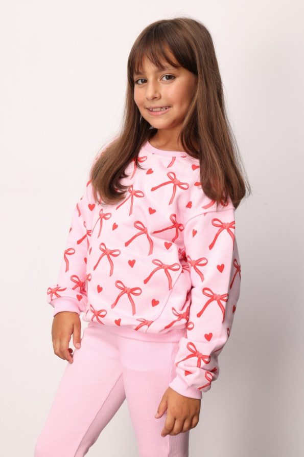 Pink Bow Print Girls' Tracksuit Set - Bonnie