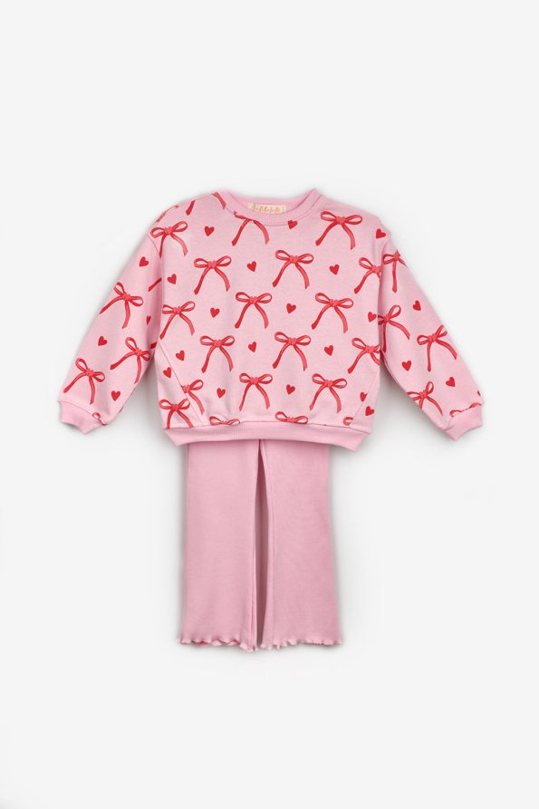 Pink Bow Print Girls' Tracksuit Set - Bonnie
