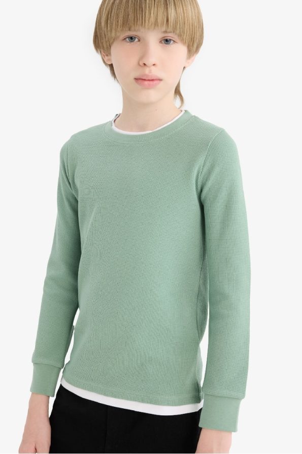 Boys' Basic Long Sleeve Waffle School T-Shirt