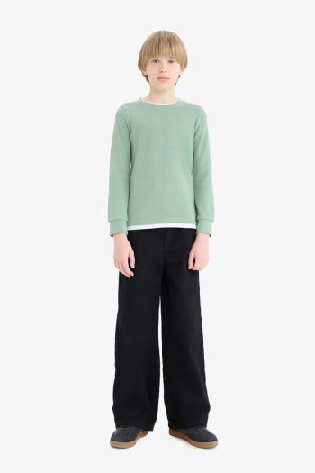 Boys' Basic Long Sleeve Waffle School T-Shirt