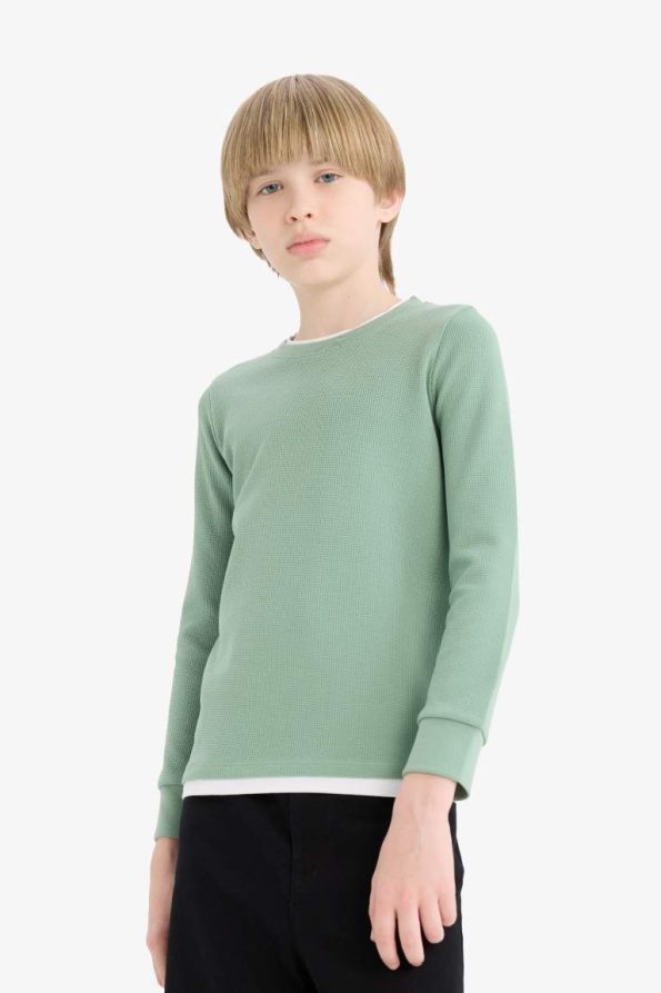 Boys' Basic Long Sleeve Waffle School T-Shirt
