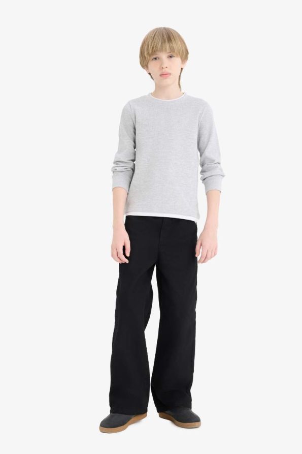 Boys' Basic Waffle Long Sleeve School T-Shirt