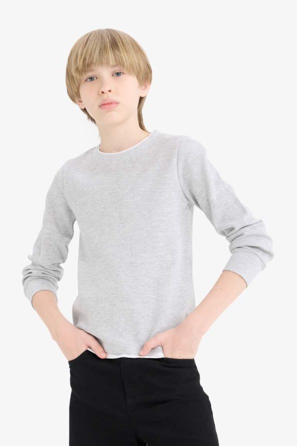 Boys' Basic Waffle Long Sleeve School T-Shirt