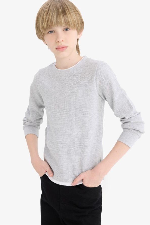 Boys' Basic Waffle Long Sleeve School T-Shirt