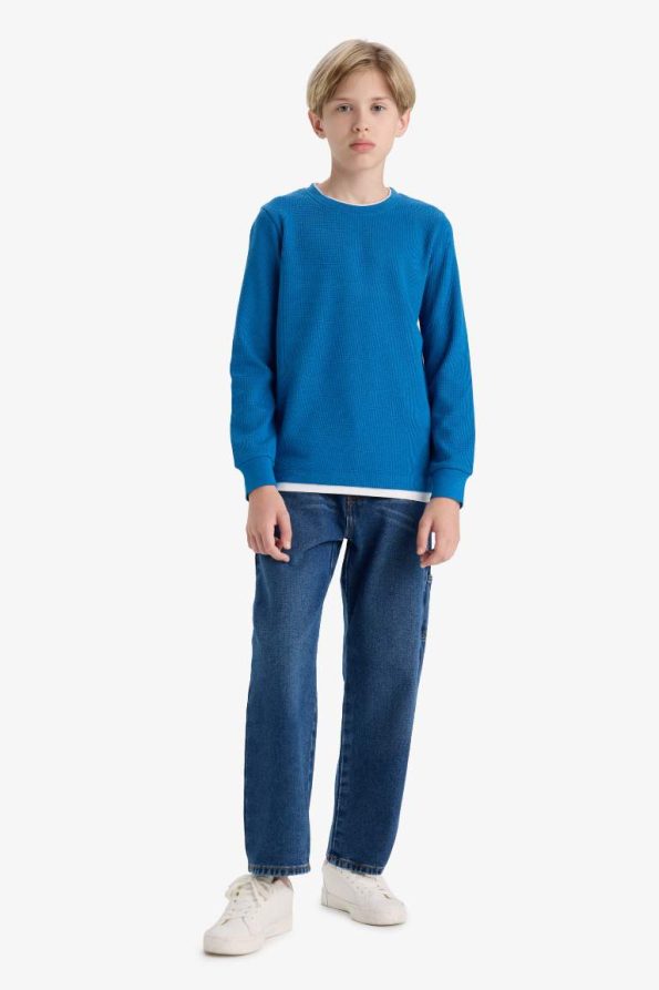 Boys' Basic Waffle Long Sleeve School T-Shirt
