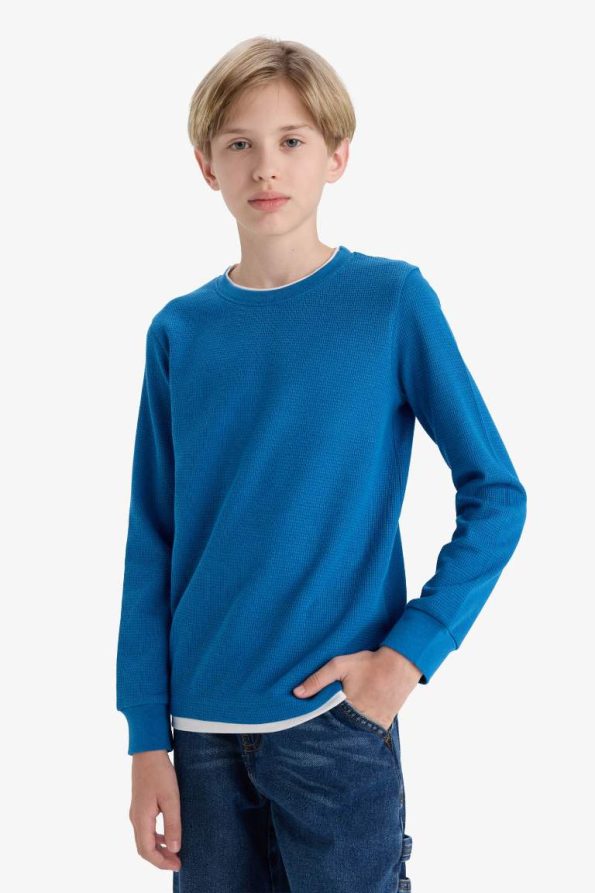 Boys' Basic Waffle Long Sleeve School T-Shirt