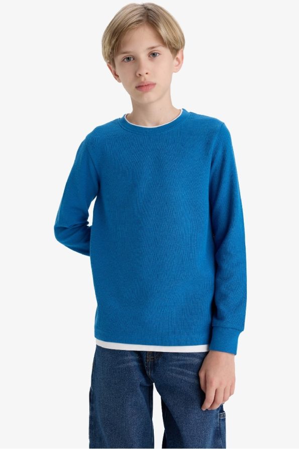 Boys' Basic Waffle Long Sleeve School T-Shirt