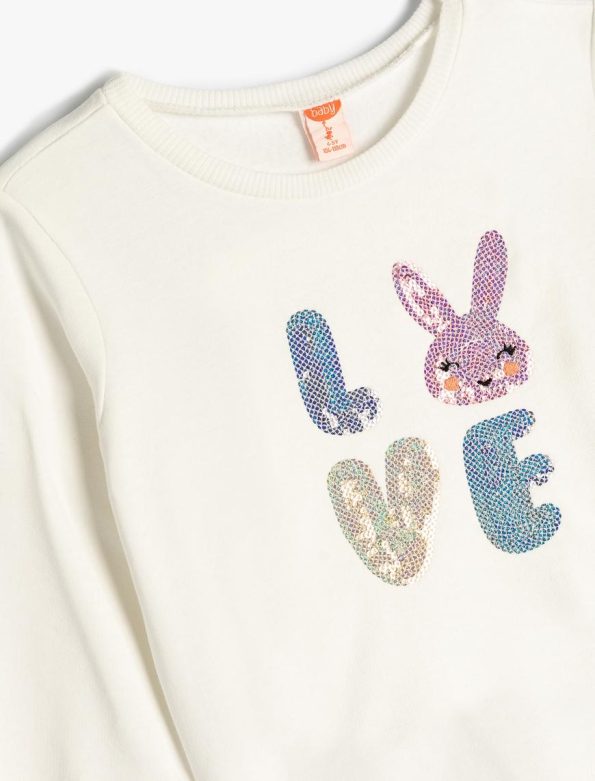 Girls' Baby Sweatshirt with Rabbit Print and Sequins